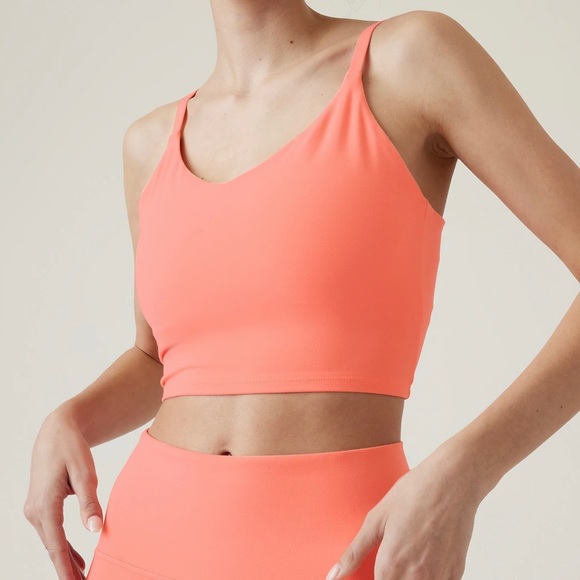 NEW Athleta Elation V-Neck Longline Crop Top Sports Bra Sunset Glow Peach - Picture 2 of 7
